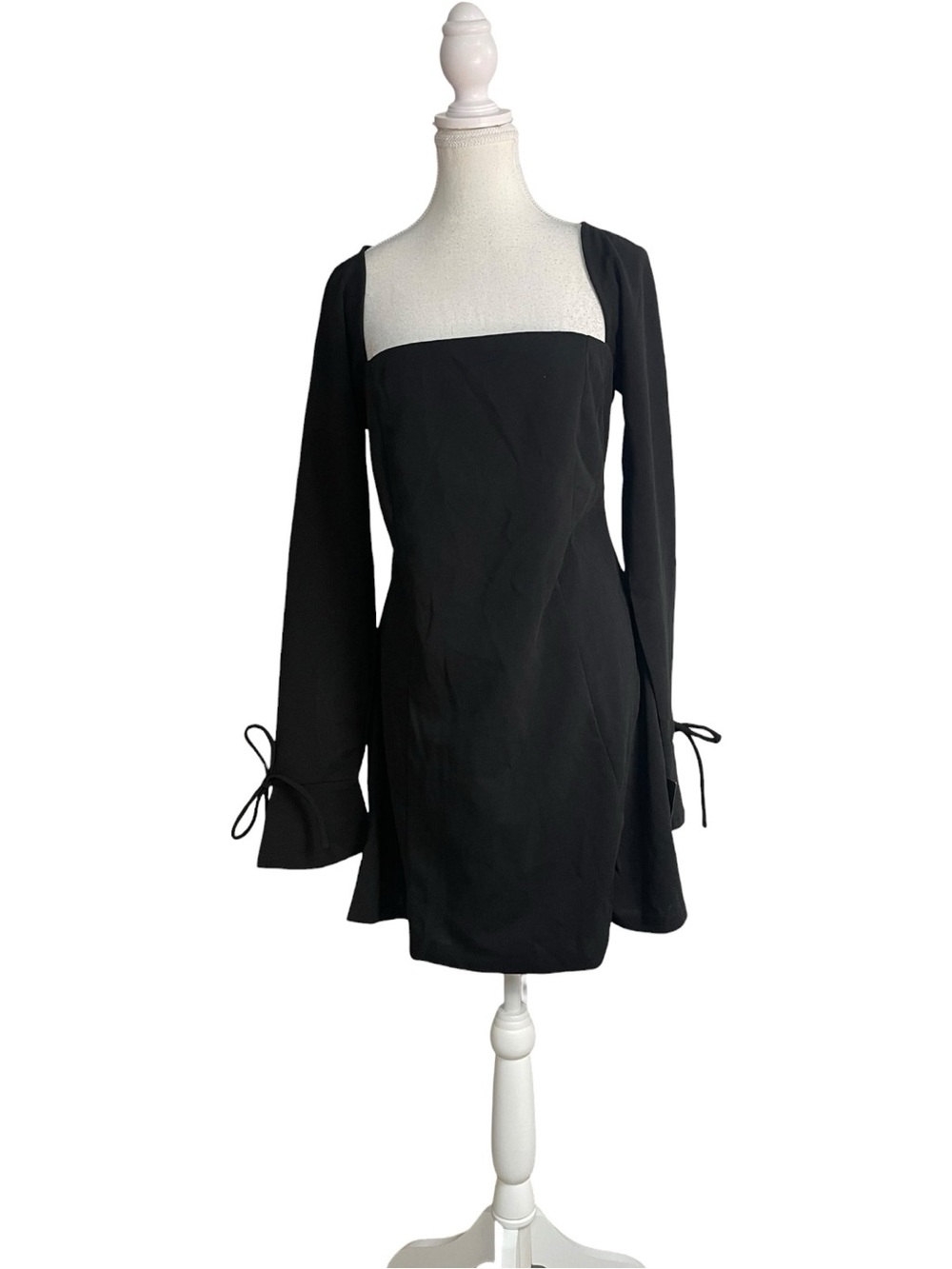 Lulus Adored Treatment Square Neck Tie Cuff Mini Dress Black